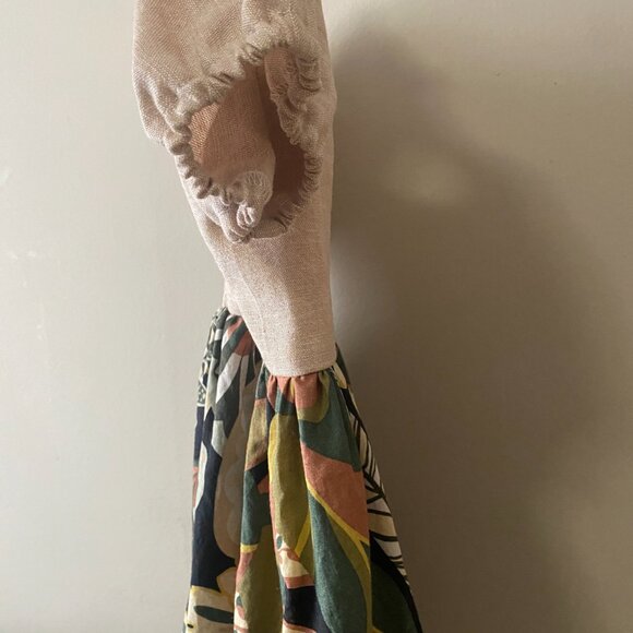 Handmade Children's Linen Rayon Viscose Cotton Cream Multicolour Pattern Dress - Picture 13 of 16